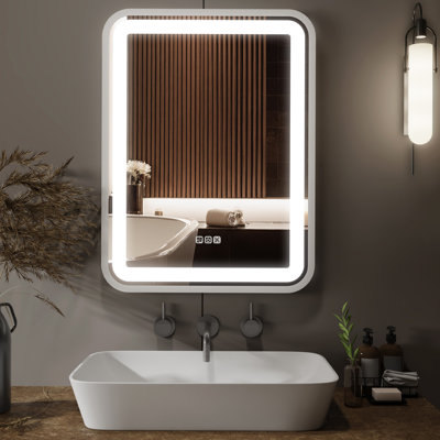 Miroir de salle de bain pour salle de bain avec lumière pour mur Miroir de maquillage à cadre 36 x 28 à DEL Smart Smart