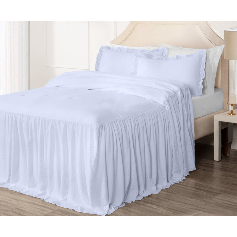 Sinclair French Country Chic Ruffle Skirt Bedspread Set, California King Bedspread + 2 King Shams, White