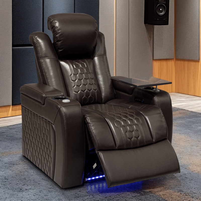 Fauteuil de cinéma maison en cuir véritable, brun, Brun