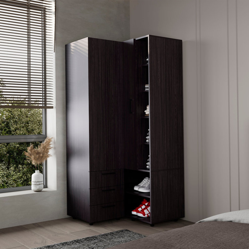 Armoire moderne en wengé avec rangement ouvert et 2 tiroirs, Wengé