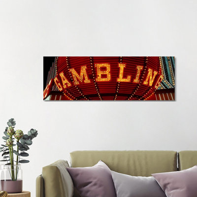 Close-up of a Neon Sign of Gambling, Las Vegas, Clark County, Nevada, USA 1 Piece Wrapped Canvas Panoramic Wall Art