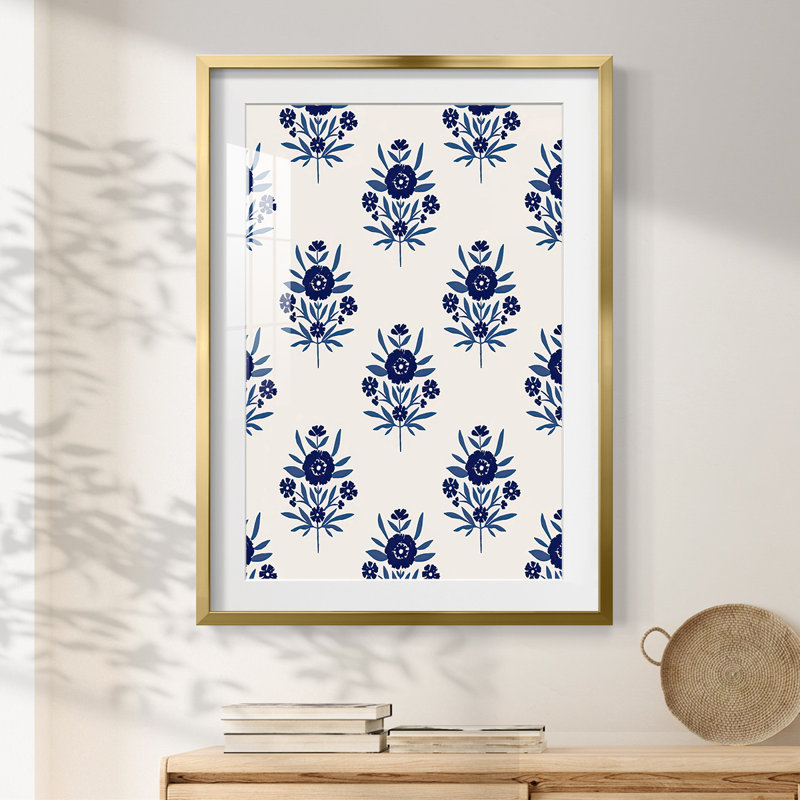 Indigo Bloom Pattern II -Framed Print
