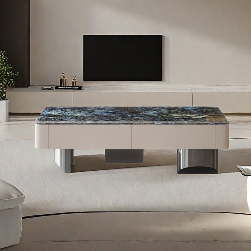 Table basse rectangulaire en pierre micro-cristalline, Noir / Bleu, H 17,7 po x L 47,2 po x l 23,6 po