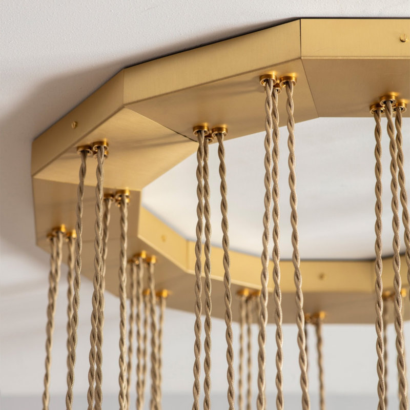 Lustre géométrique léger avec détails en verre, Laiton brossé, 39" Diameter x 24" Height