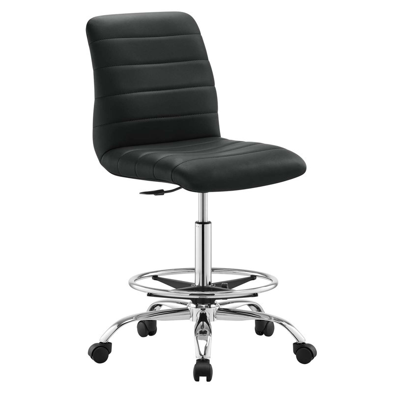 Chaise de dessinateur en cuir végétalien sans accoudoirs Ripple par Modway, Noir, Argent