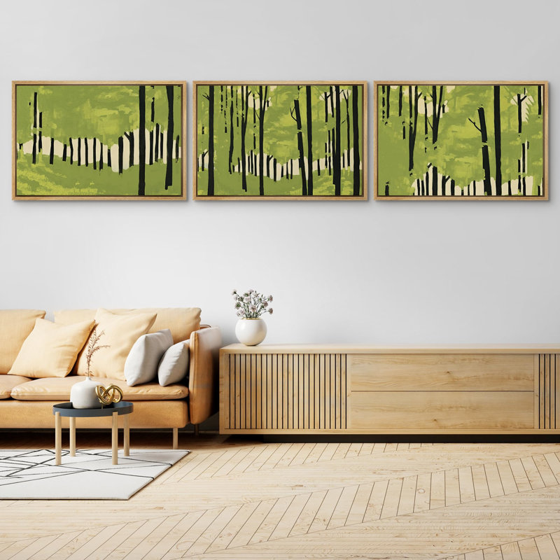 «Vibrant Green Birch Forest», 3 pièces, Encadré naturel, H 16 po x l 24 po