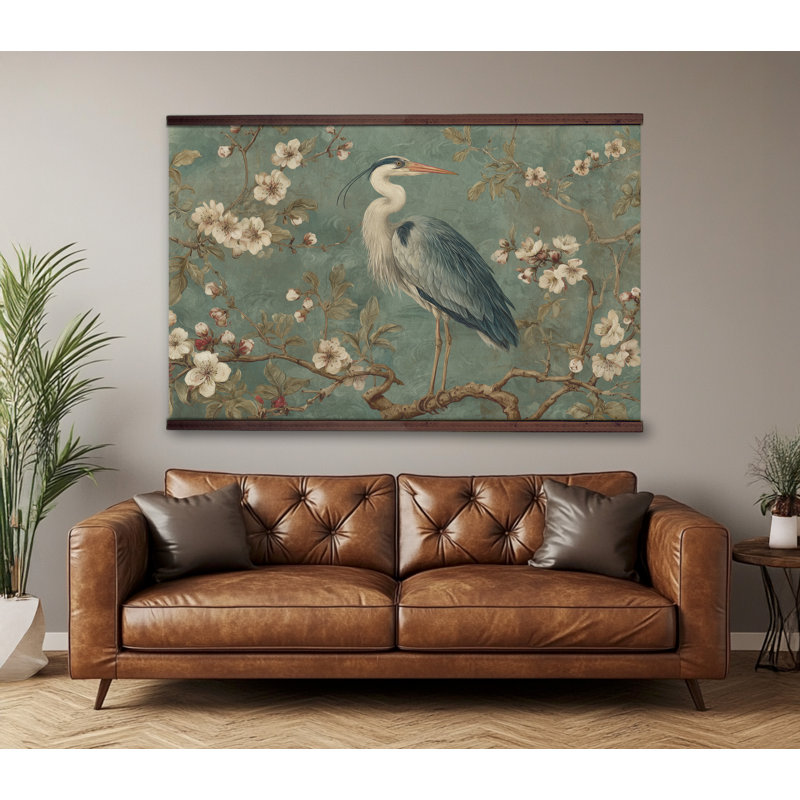 Tapisserie, art mural sur toile, héron bleu, H 32 po x l 48 po