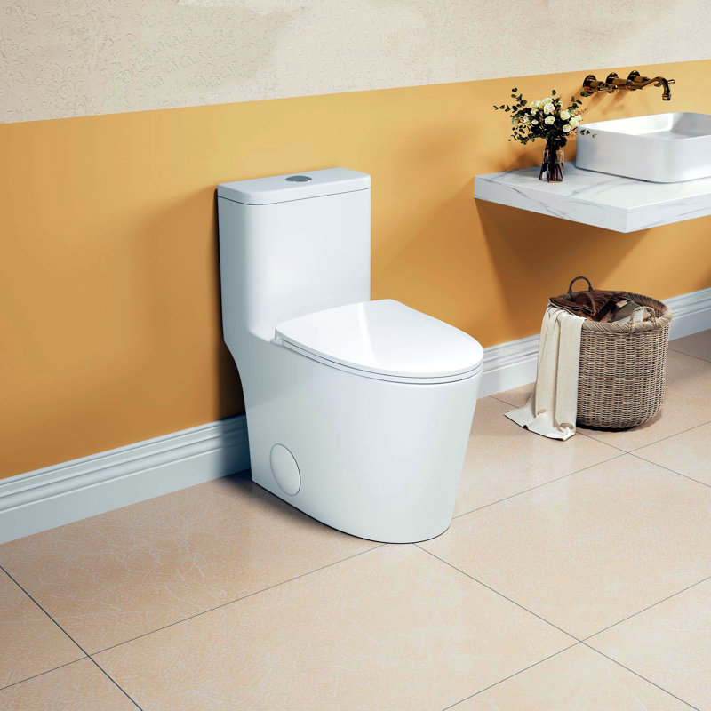 1.1/1.6 GPF Extended Comfort Height Ultra-Quiet Floor-Mounted One-Piece Toilet, Ceramic, White, Soft-Close Seat