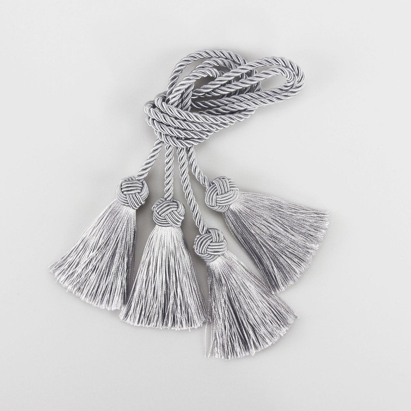 Embrasses de rideaux à pampilles avec motif de corde pour décoration intérieure moderne et traditionnelle 2 pièces, Gris