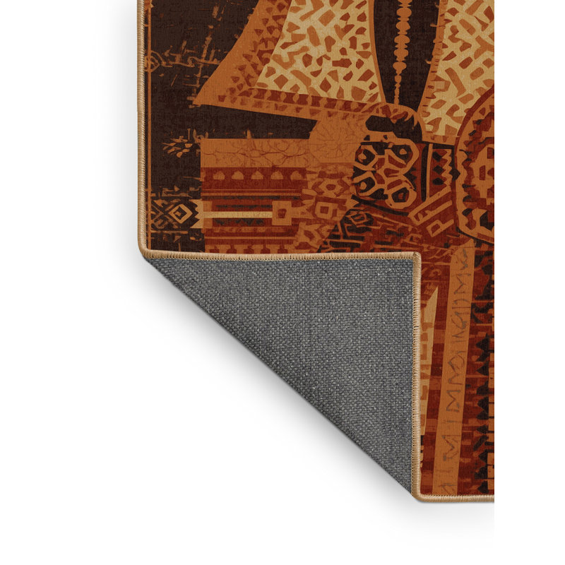 Soft Plush Barreto Mayan Warrior Global Inspired Oriental Area Rug in Brown – LightBrown Binding, 2x4