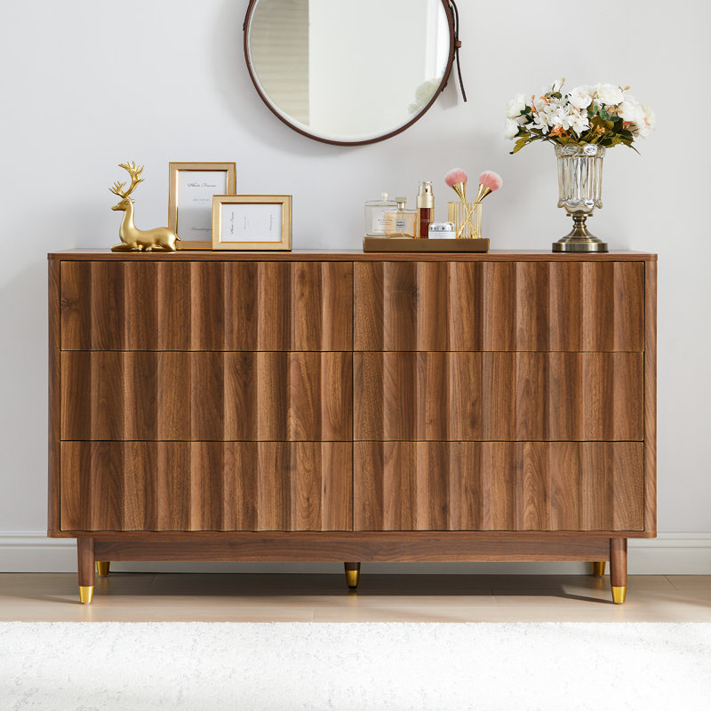 Commode double à 6 tiroirs Silvena (l 53,2 po), Brun