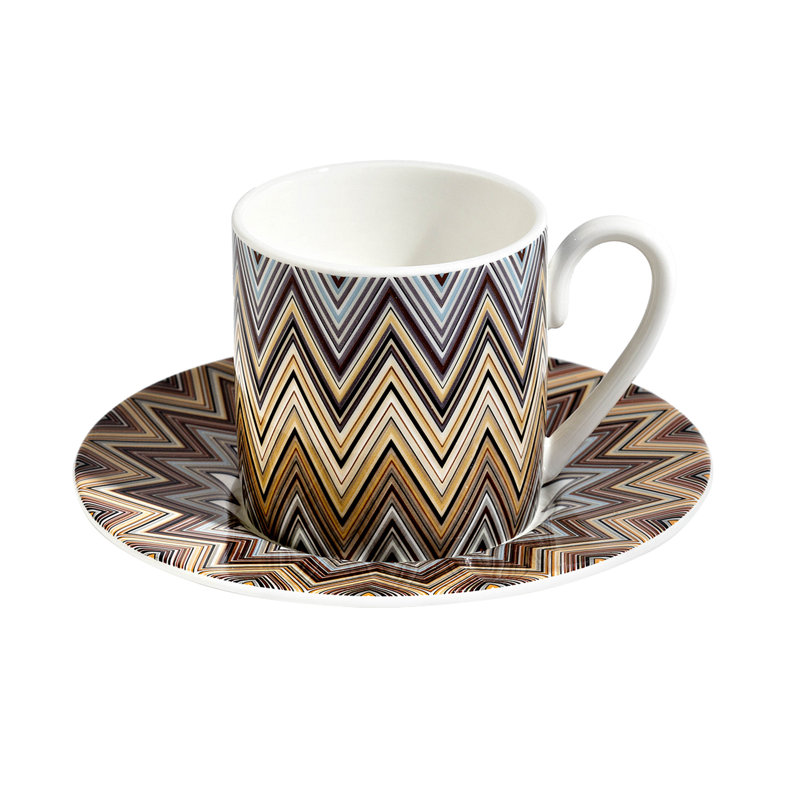 Zig Zag Bone China Coffee Cup, Brown/Blue/Beige