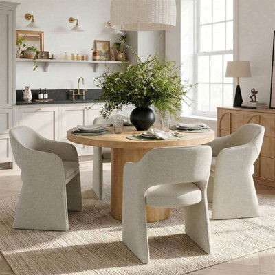 4 - Person Dining Table Sets With Solid Wood Round Table & 4 Upholstered Waterproof Chairs