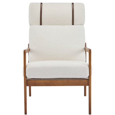 Beige Boucle Upholstered Mid Century Modern High - Back Lounge Chair, Solid Wood Frame, Ideal For Various Spaces, Comfortable And Construction Ergonomic Armchair, Back, Upholstery, Suitable Bedroom,