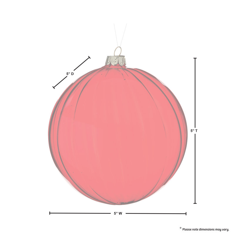 5" Glass Clear Stripe Ball Ornament, Red
