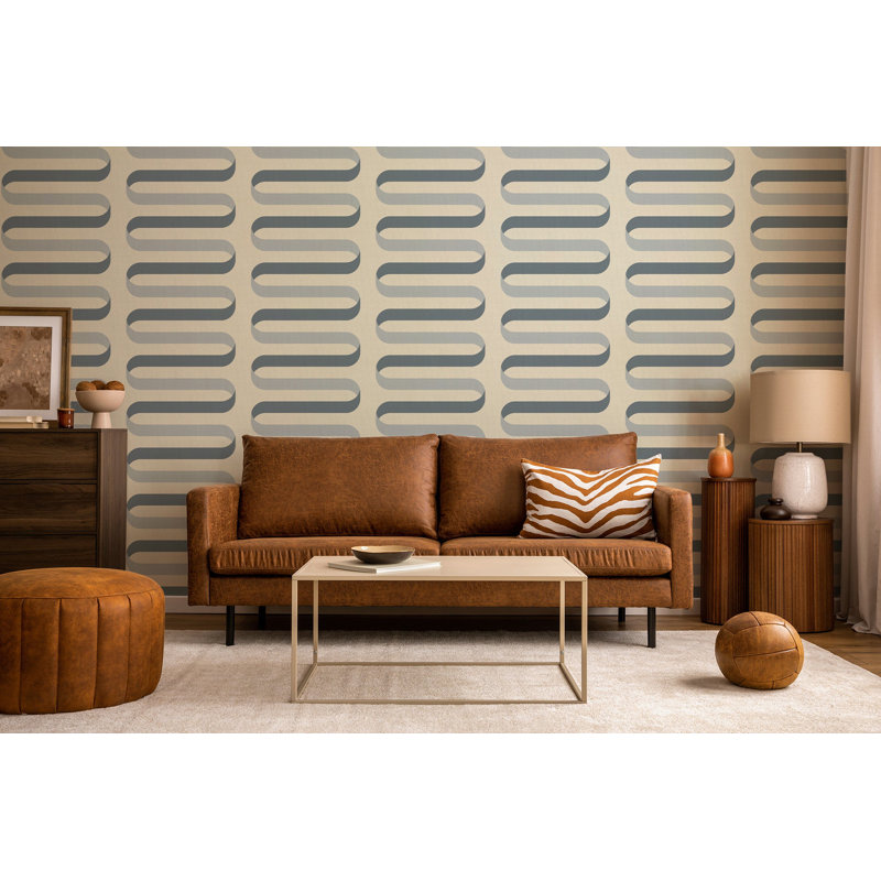 Folding Ribbon - Off White Blue Wallpaper