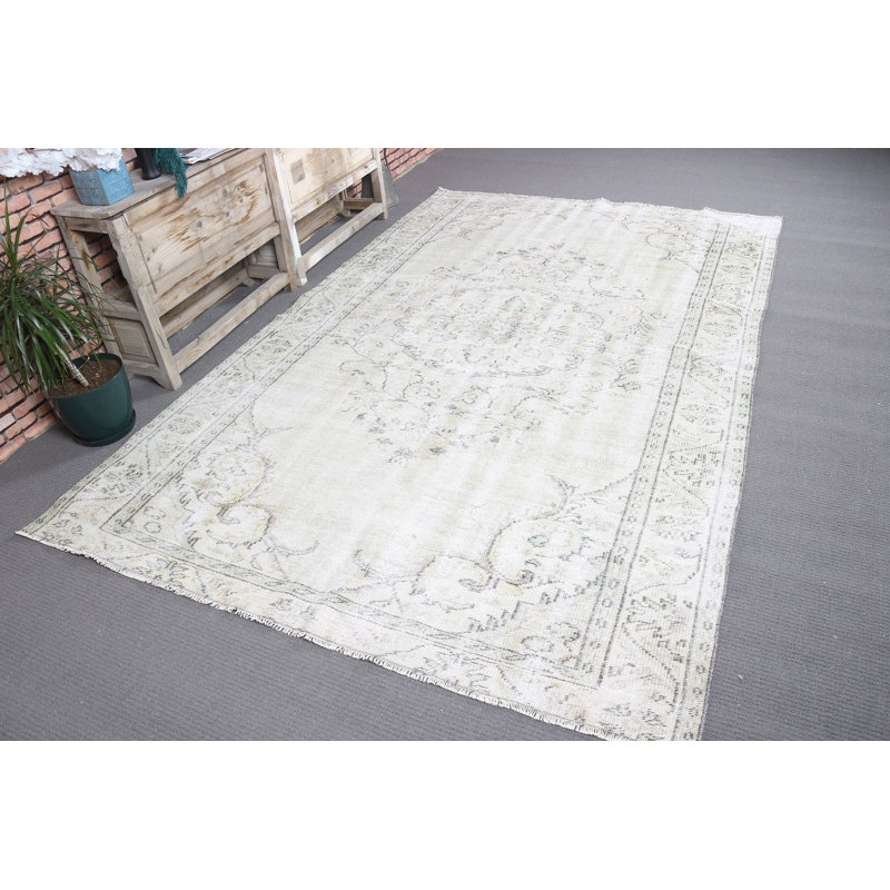 Grand tapis anatolien turc rétro idéal pour la salle à manger beige