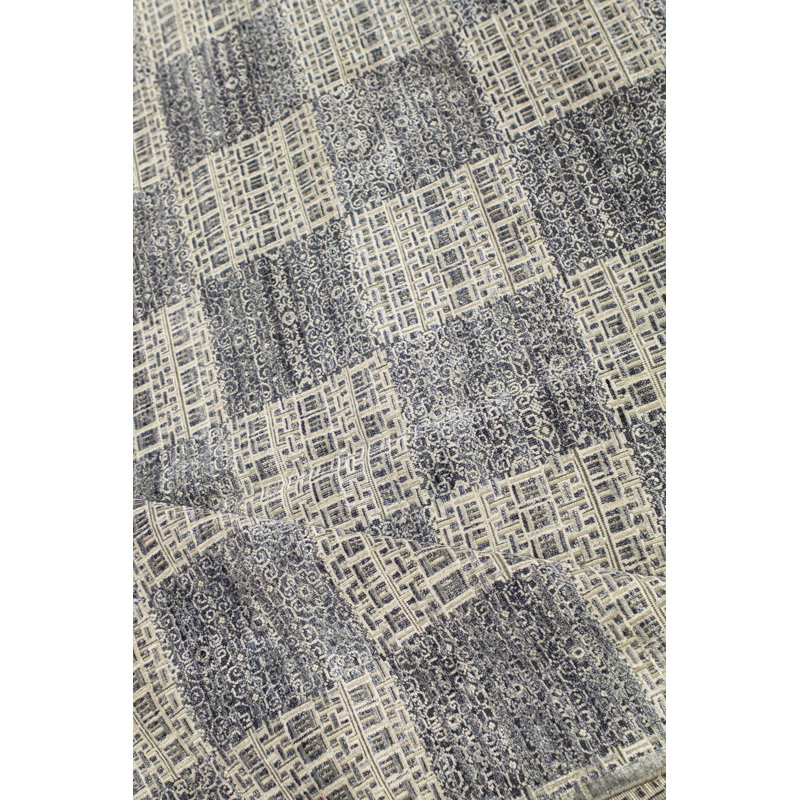 Tapis gris anthracite et argent noué à la main de haute qualité