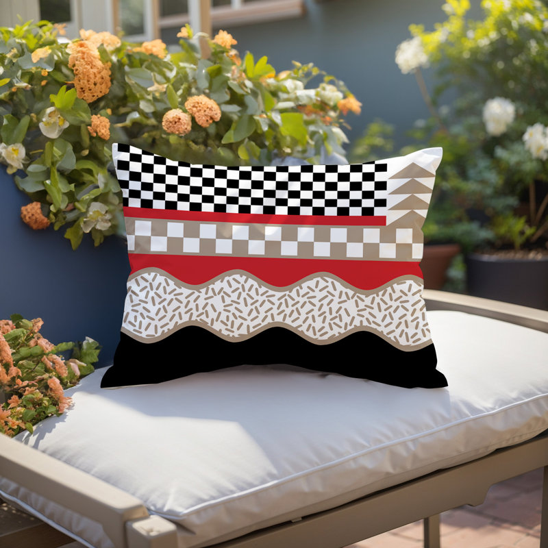 Coussin lombaire intérieur / extérieur Trix Abstract, Rectangle H 18 po x l 25 po, Rouge