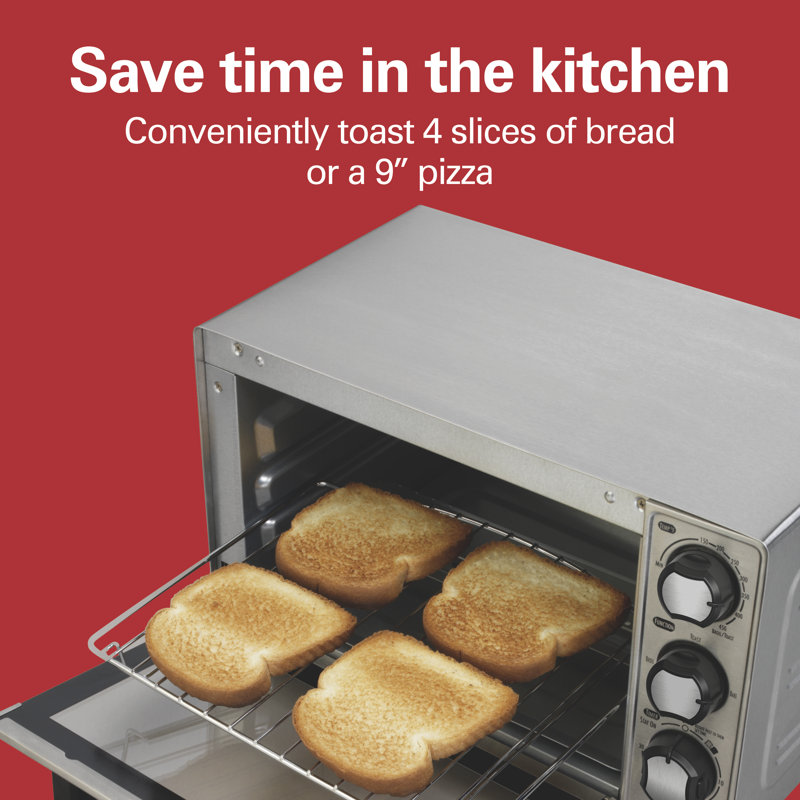 Stainless Steel 4-Slice Countertop Toaster Oven with Automatic Shutoff