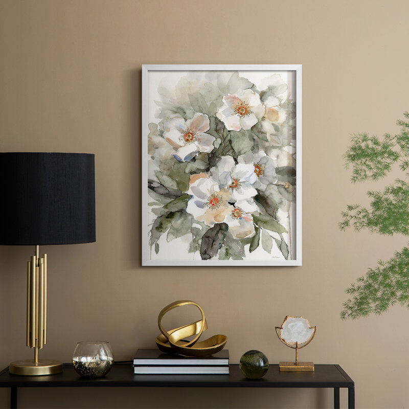 Sandstone Floral, reproduction encadrée - bois massif, H 11 po x l 9 po, Blanc