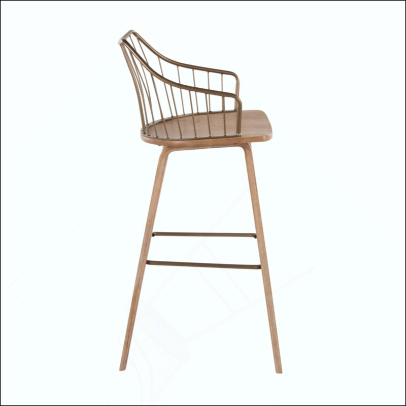 Tabouret de bar à hauteur fixe avec pivot, repose-pieds en métal