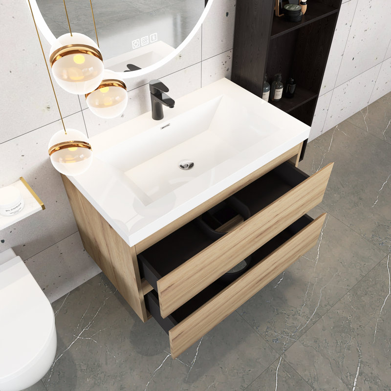 Meuble-lavabo mural simple 36 po avec plateau en marbre de culture Prindle