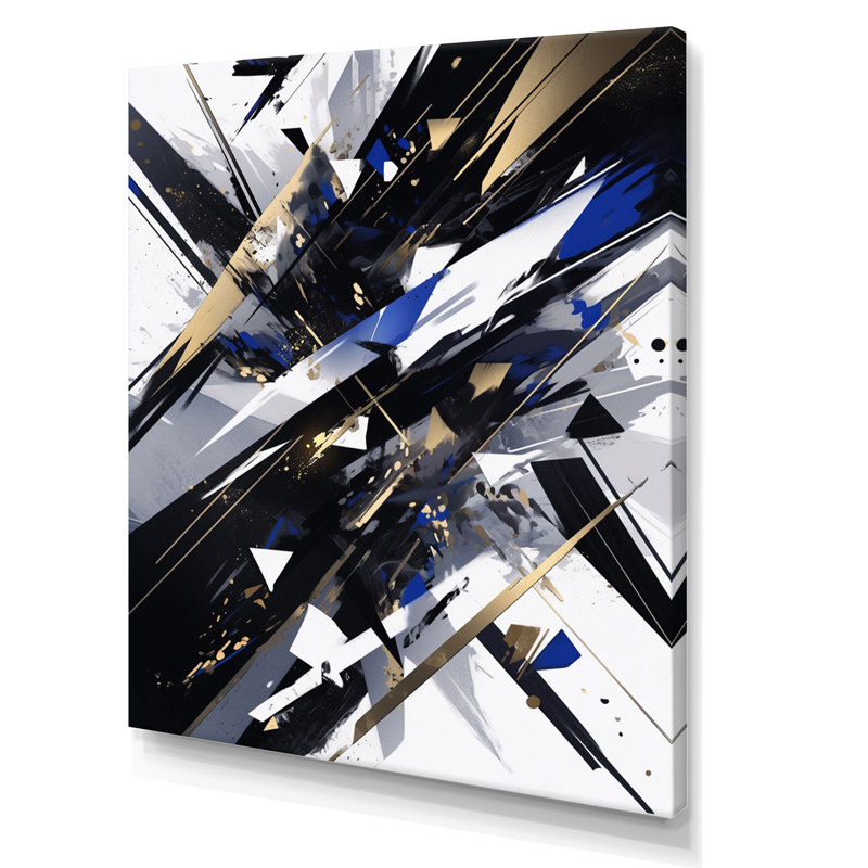Symphonie cubiste noire sur blanc, H 32 po x l 24 po x P 1 po, Toile tendue