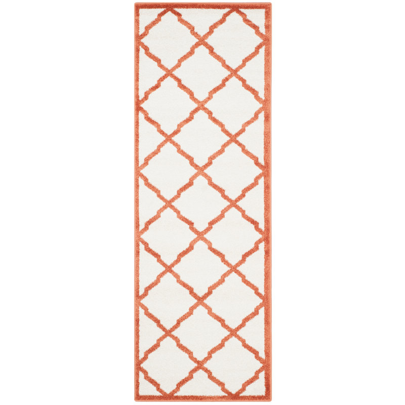 Ammundsen Geometric Beige/Orange Indoor/Outdoor Area Rug, Runner 2'3" x 11'