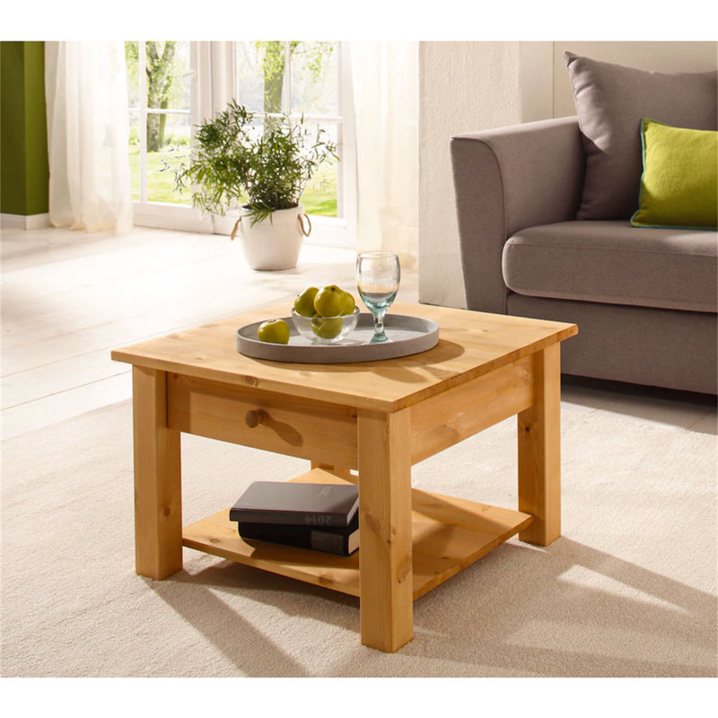 Alaine Solid Wood Solid Wood Coffee Table with Storage, Natural