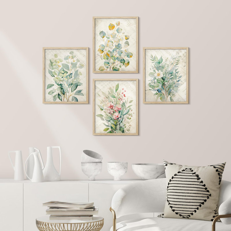 «Wildflowers Green Plants Floral Botanical», impression sur papier 4 pièces, Naturel, H 10 po x l 8 po