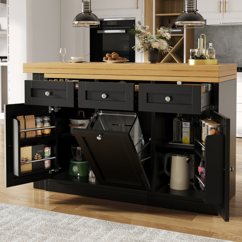 Wood Kitchen Island, Black