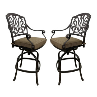 Kristy Powder Coated Aluminum Outdoor 30'' Bar Stool with Cushion (Set of 2)