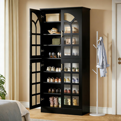 Armoire à chaussures à 8 niveaux avec portes et lumières DEL