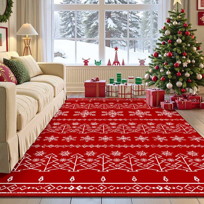 Krys Christmas Decorative Washable Area Rug With Non-Slip Backing, Rectangle 5' x 7'