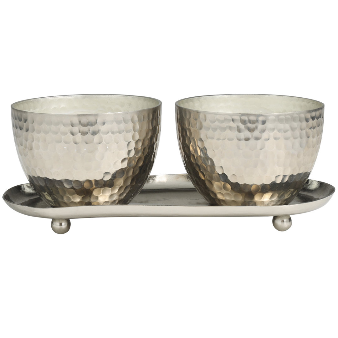 Metal Sweet Bamboo Scented Hammered Wick Decorative Candle with White Wax Set (Set of 2) Everly Quinn 