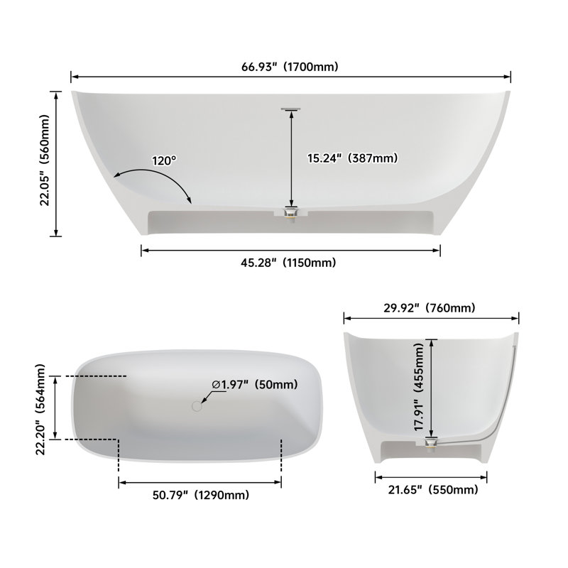Baignoire profonde à trempage profond de style minimaliste pour les salles de bain modernes