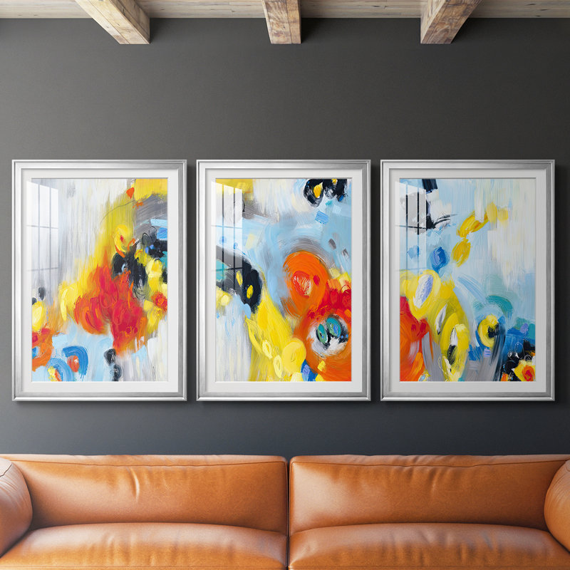 «In the Loop I», impression encadrée sur mesure de qualité supérieure mate - 3 pièces, Argent argent, H 21 po x l 30 po