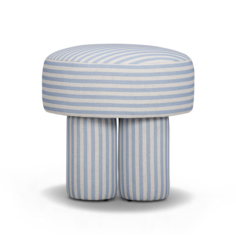Masha Blue Striped Linen Stool, Blue