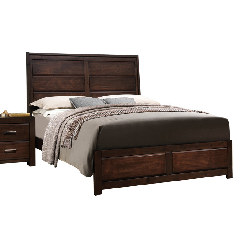 Queen Size Walnut Panel Bed With Modern Design And Storage Feature Elegant Extra Space