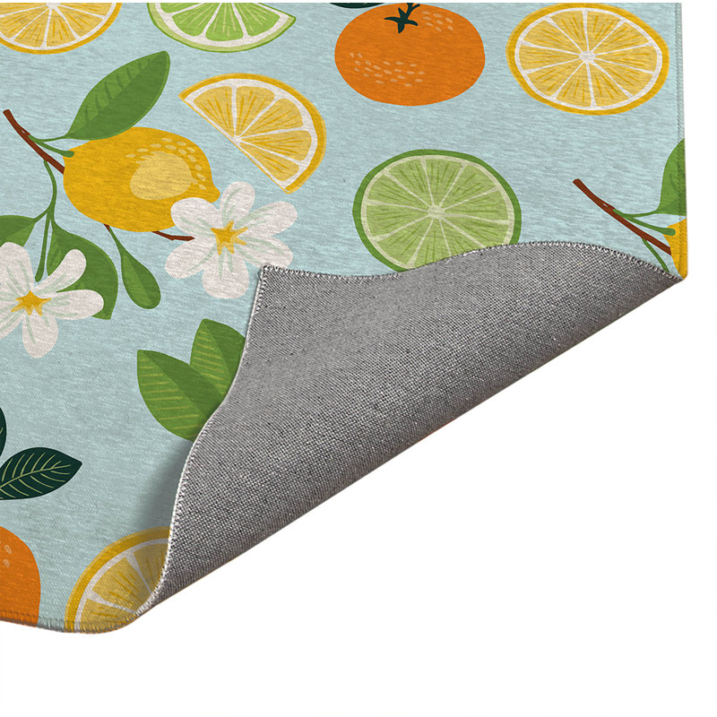 Tapis de sol antidérapant Sunny Citrus, Bleu, L 36 po x P 24 po