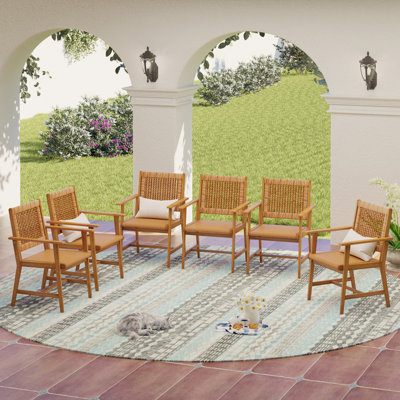 Eldonna Stacking Acacia Patio Dining Armchair