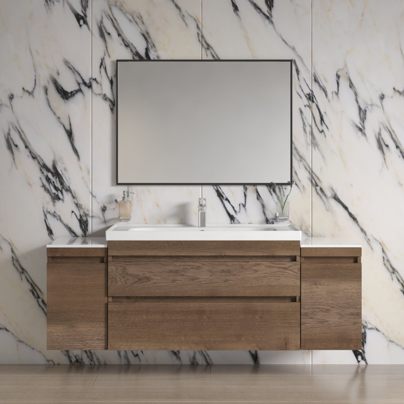 Meuble-lavabo simple mural 39,6 po avec plateau en céramique et miroir Jaiton
