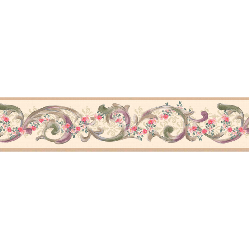 Bordure de papier peint à peindre L 15 pi x l 7 po Flowers Scrolls