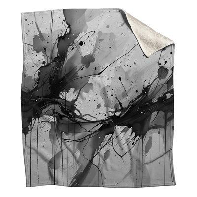 Black White Splatter Fleece Throw Blanket - Abstract Throws for Sofas or Beds