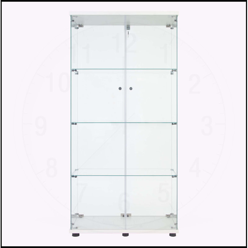 Vitrine en verre polyvalente à DEL avec plusieurs tablettes, Blanc