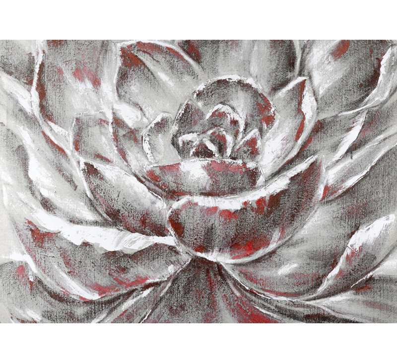 Fleur grise et rose - décor de toile contemporaine encadrée rose
