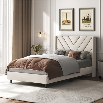 Permelia Upholstered Bed Tufted Headboard with Wing Side