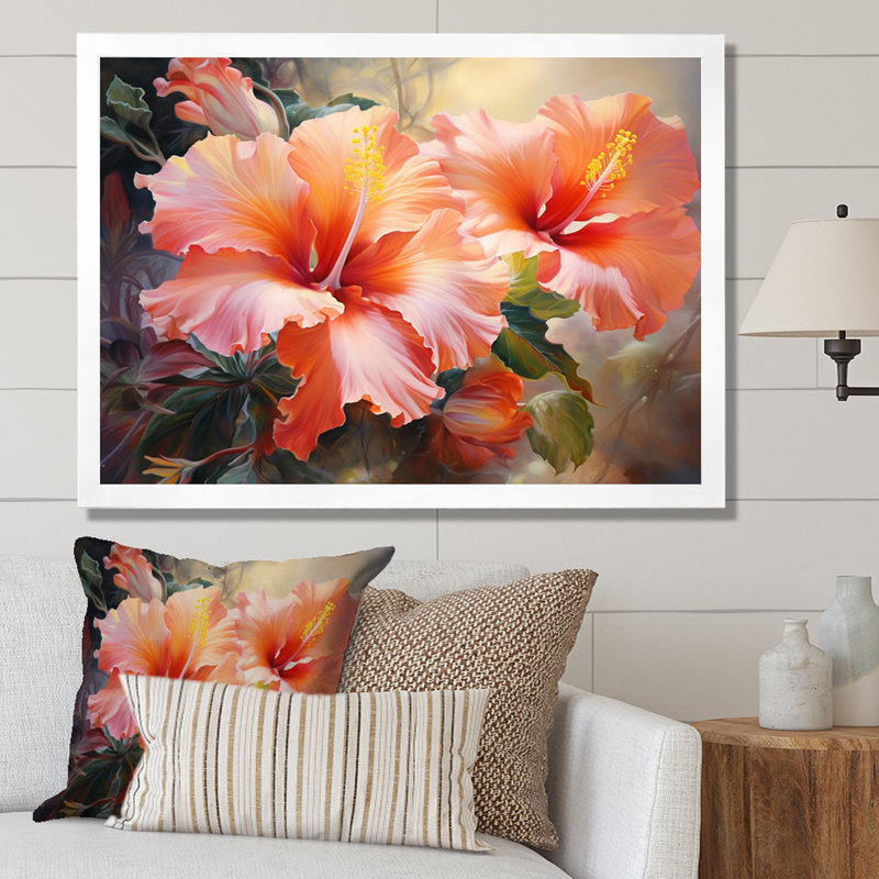 Hibiscus Romantic Impression IV - Floral Canvas Prints, H 34 po x l 44 po x P 1,5 po, Cadre photo blanc