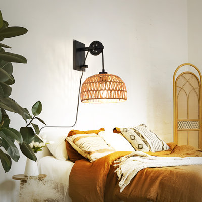 Rattan Plug-in Adjustable Height Sconce no Bulb Included